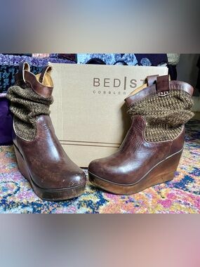 Bedstu Bruges Slouchy Sweater Platform Brown Boots Size 9 BOHO Stevie Nicks 70’s